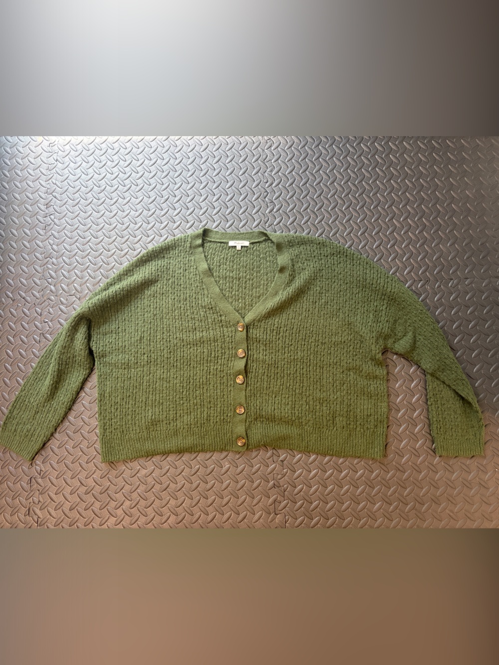 Madewell Textured Knit V-Neck Cropped Cardigan Sweater - Olive Green XL